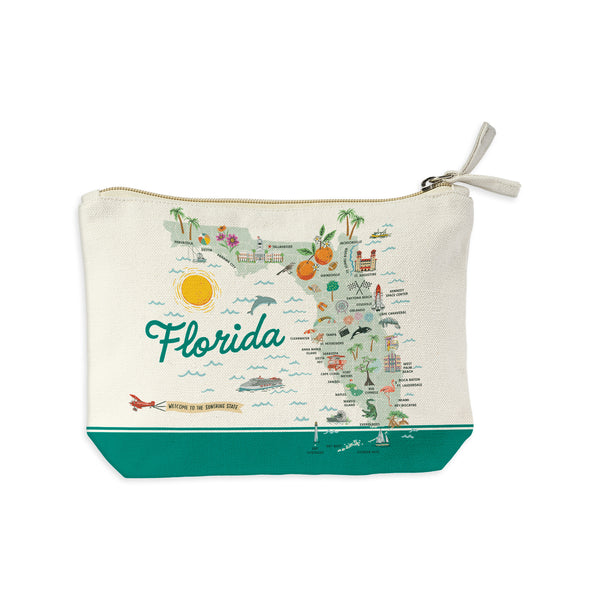 Florida State Illustrated Map Recycled Canvas Zip Pouch