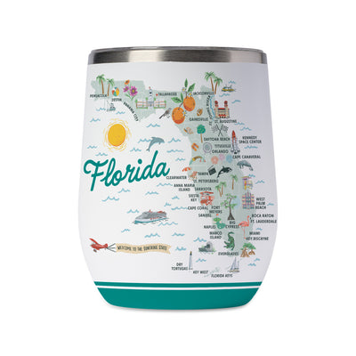 Florida State Illustrated Map Wine Tumbler in White
