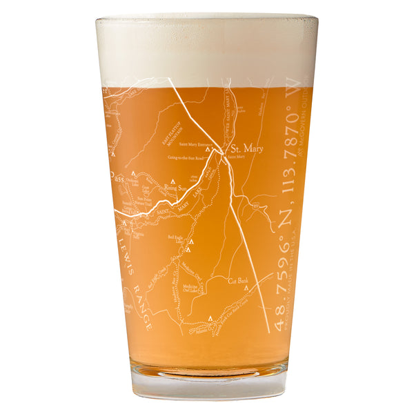 Glacier National Park Line Map Pint Glass