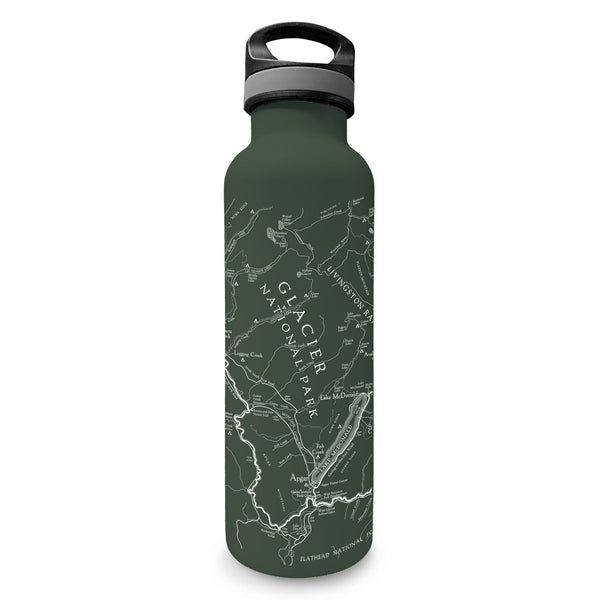 Glacier National Park Line Map Water Bottle