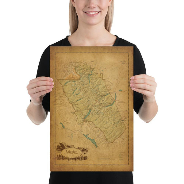 Glacier National Park Map Poster