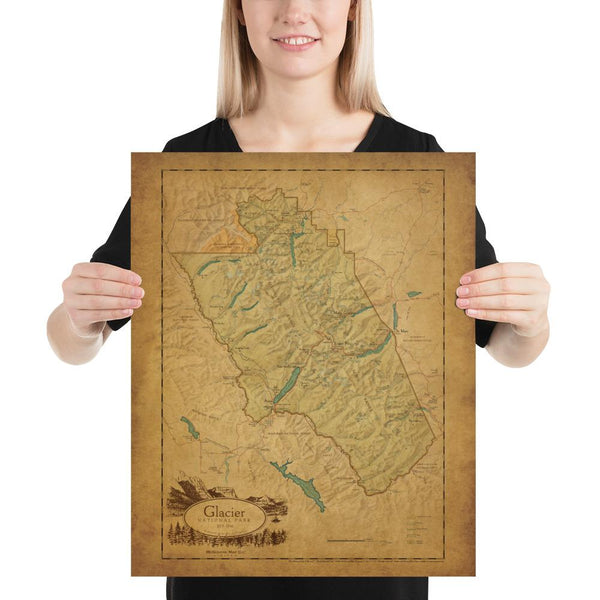 Glacier National Park Map Poster