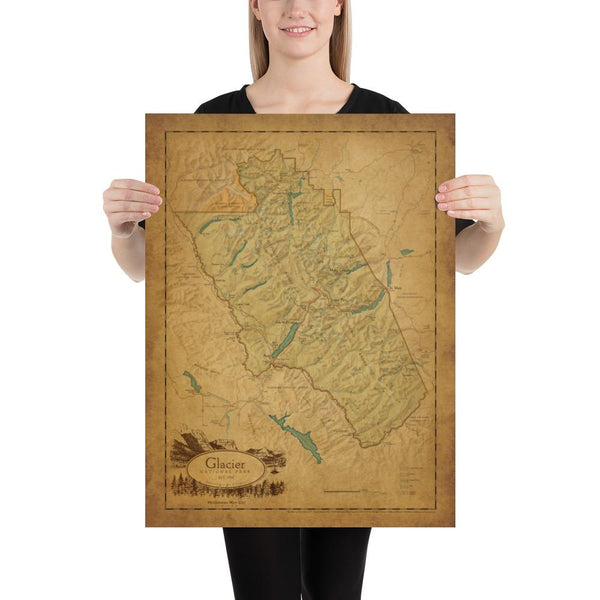 Glacier National Park Map Poster