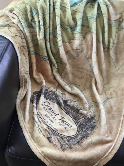 Grand Teton National Park Map Plush Blanket - McGovern & Company