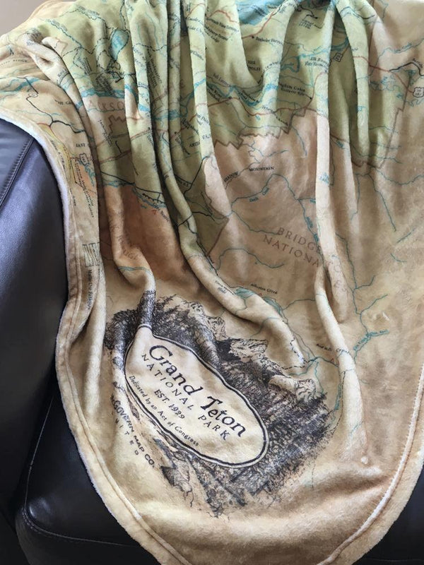 Grand Teton National Park Map Plush Blanket - McGovern & Company