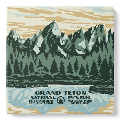 Grand Teton Reflection At Schwabacher Landing Wpa Coaster