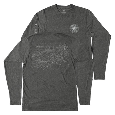 Great Smoky Mountains Line Map Long-Sleeve Unisex Tee in Shadow Grey