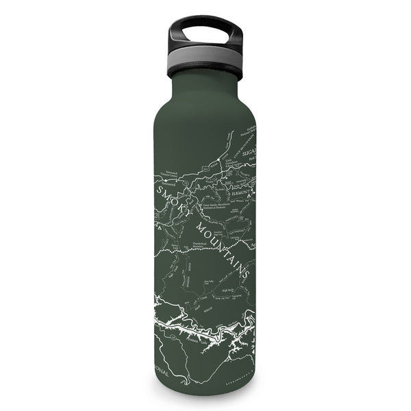 Great Smoky Mountains National Park Map Water Bottle in Green - McGovern Outdoor