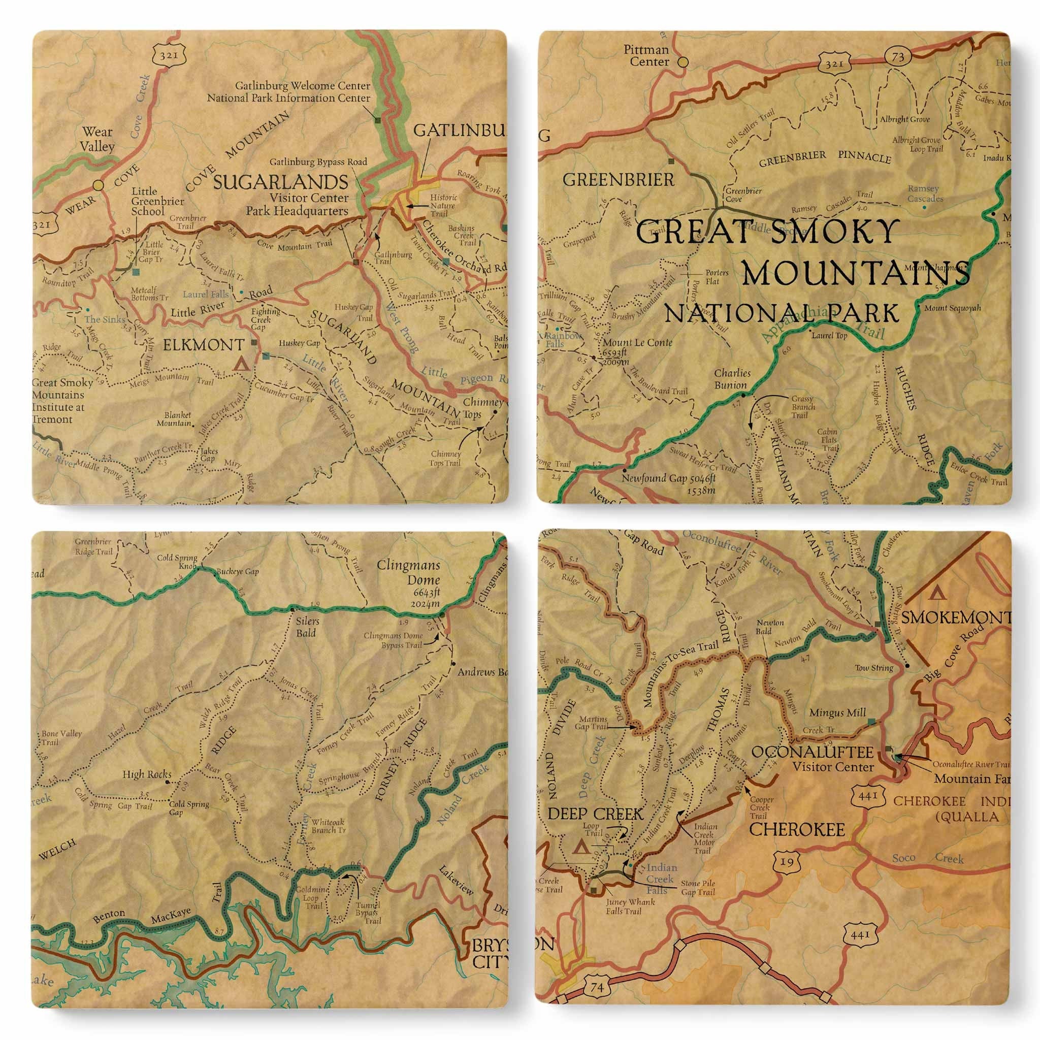 Great Smoky Mountains Vintage Map Coasters - McGovern Outdoor