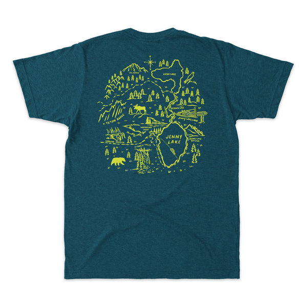Jenny Lake Grand Teton Map Short-Sleeve Unisex Tee in Mako