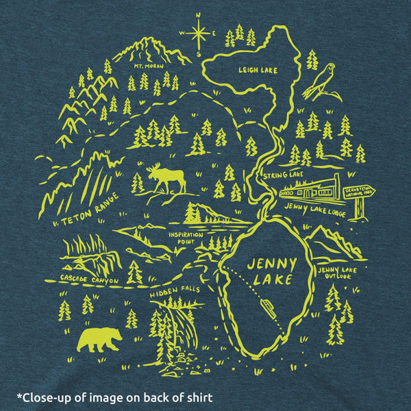 Jenny Lake Grand Teton Map Short-Sleeve Unisex Tee in Mako