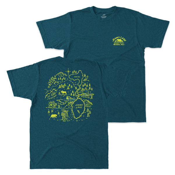 Jenny Lake Grand Teton Map Short-Sleeve Unisex Tee in Mako