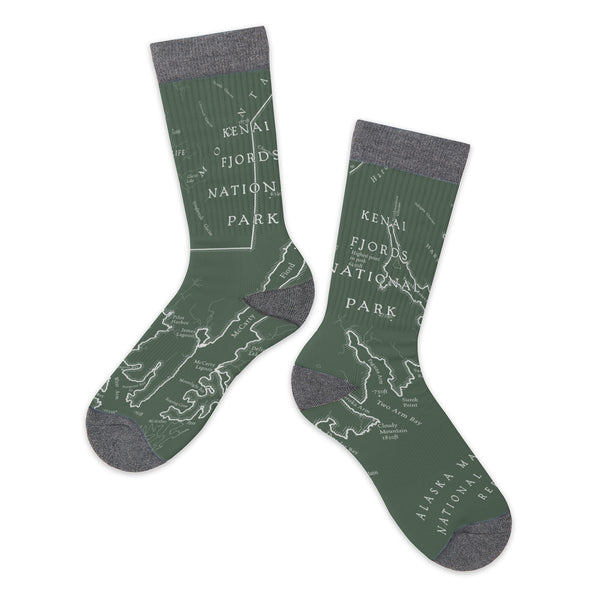 Kenai Fjords National Park Line Map Socks - McGovern Outdoor