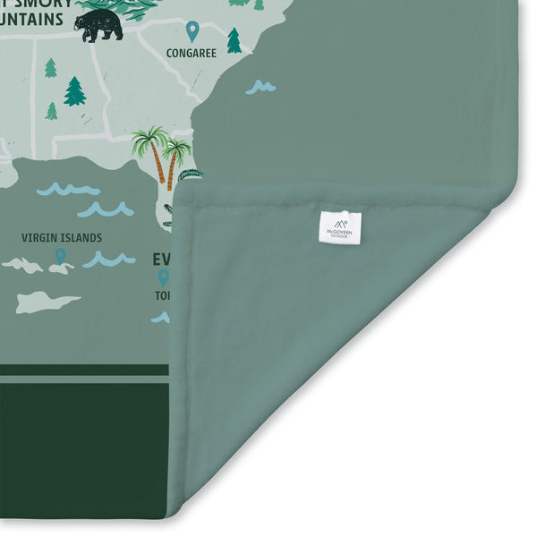 National Parks Of The USA Illustrated Map Blanket