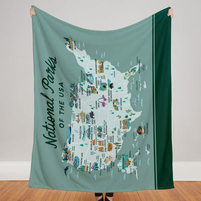 National Parks Of The USA Illustrated Map Blanket