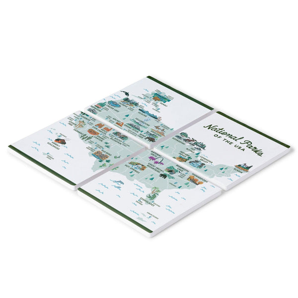 National Parks Of The USA Illustrated Map Coasters (Set Of 4) - McGovern Outdoor