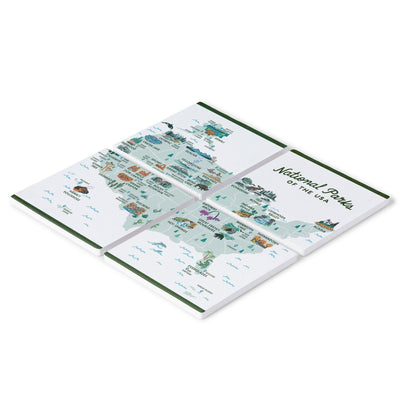 National Parks Of The Usa Illustrated Map Coasters (Set Of 4)