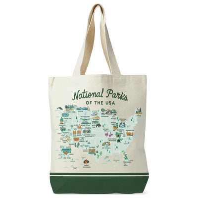 National Parks Of The Usa Illustrated Map Recycled Canvas Tote Bag