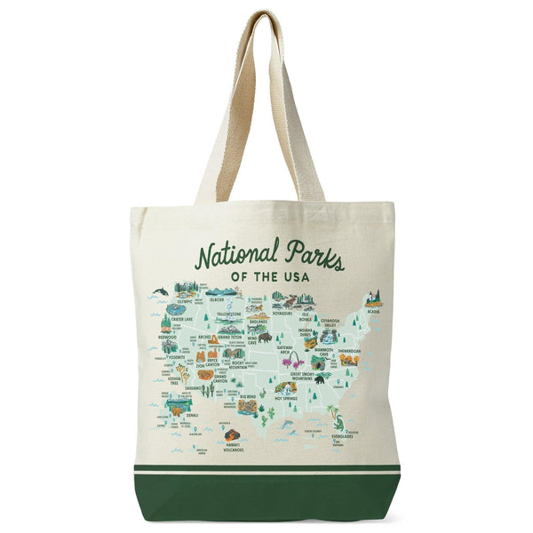 National Parks Of The Usa Illustrated Map Recycled Canvas Tote Bag