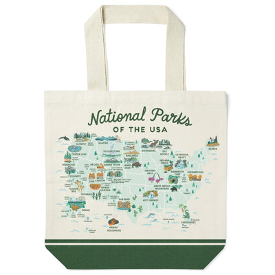 National Parks Of The Usa Illustrated Map Recycled Canvas Tote Bag