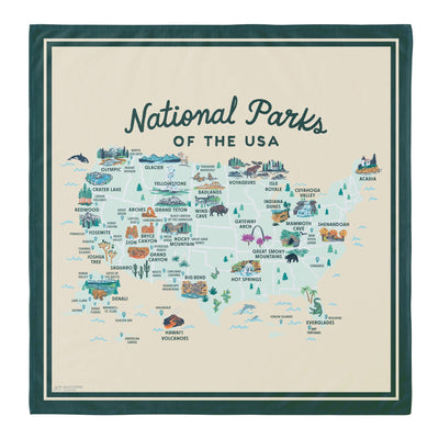 National Parks of the USA Illustrated Map Cotton Bandana - McGovern Outdoor