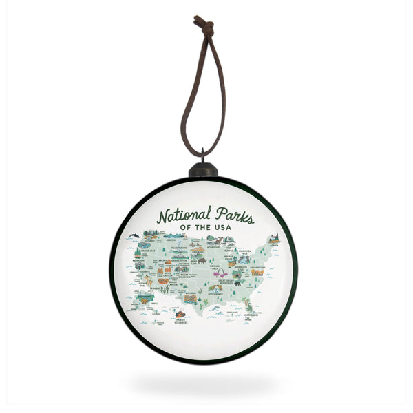 National Parks of the USA Illustrated Map Flat-Globe-Shaped Ornament - McGovern Outdoor