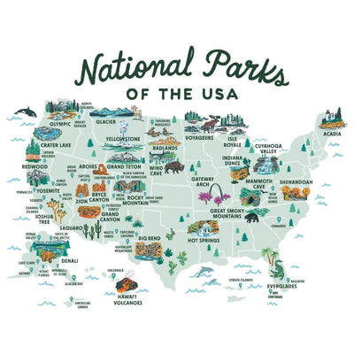 National Parks of the USA Illustrated Map Insulated Water Bottle in White