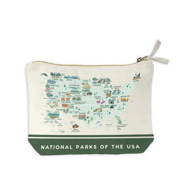 National Parks of the USA Illustrated Map Recycled Canvas Zip Pouch