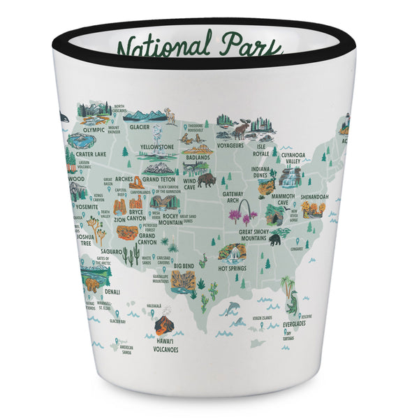 National Parks of the USA Illustrated Map Shot Glass - McGovern Outdoor