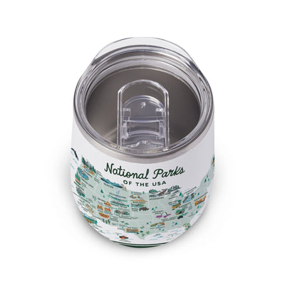 National Parks of the USA Illustrated Map Wine Tumbler in White - McGovern Outdoor