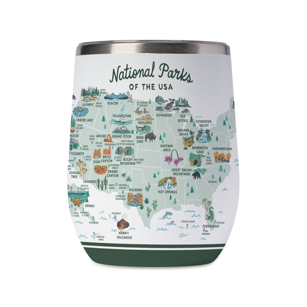 National Parks of the USA Illustrated Map Wine Tumbler in White - McGovern Outdoor