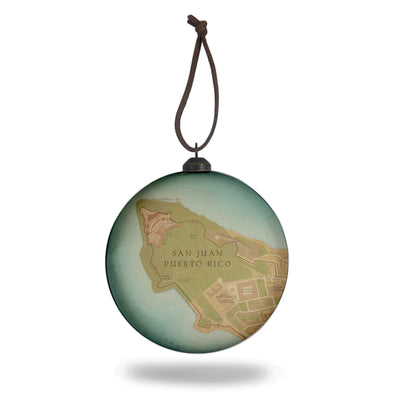 San Juan, Puerto Rico Vintage Map Flat-Globe-Shaped Ornament