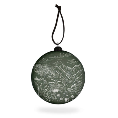 Yellowstone Aerial Illustration Flat-Globe-Shaped Ornament