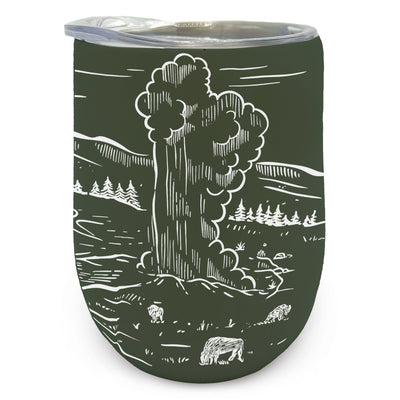 Yellowstone Aerial Illustration Wine Tumbler