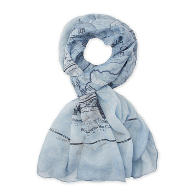 Yellowstone Map Scarf - Bluish Grey and White - McGovern & Company
