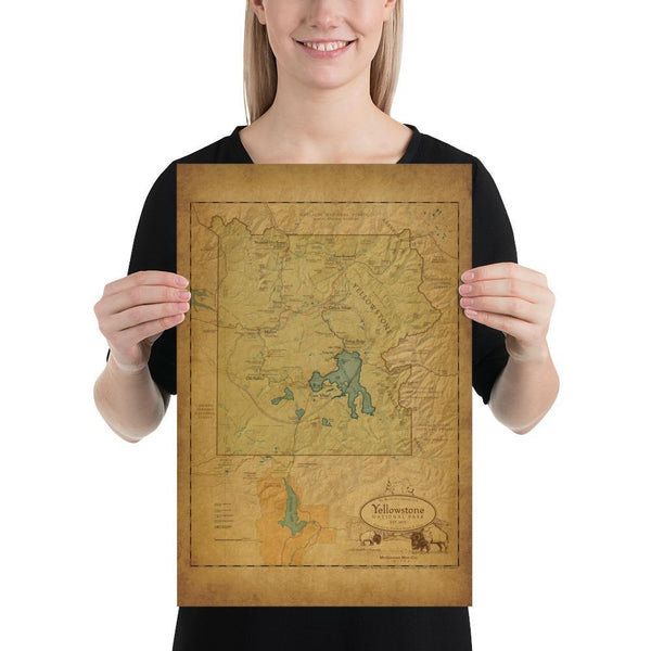 Yellowstone National Park Map Poster