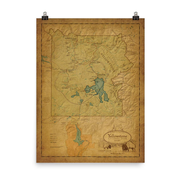Yellowstone National Park Map Poster