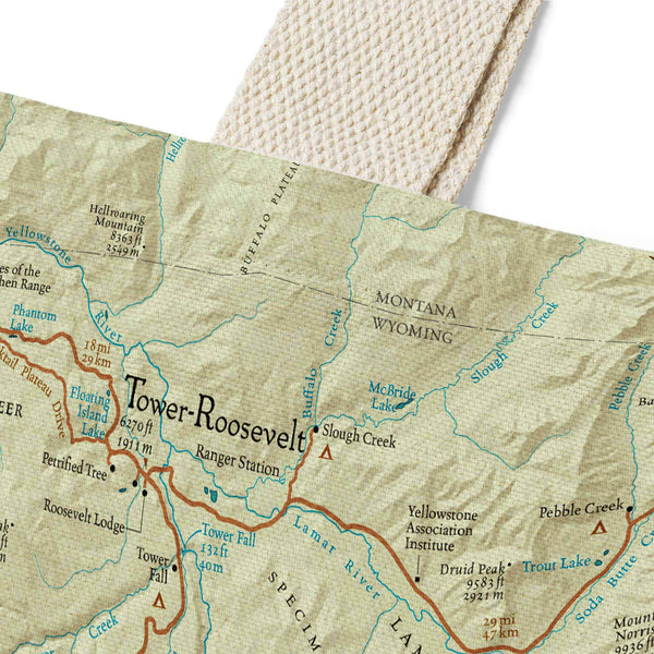 Yellowstone Vintage Map Recycled Canvas Tote Bag